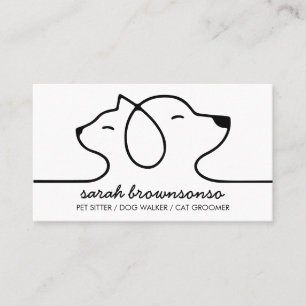 Cartão De Visita Logotipo de arte linear veterinário de gato cachor