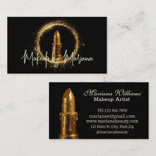 Cartão De Visita logotipo de artista de maquiagem de batom dourado