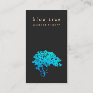 Cartão De Visita Logotipo de árvore do Elegante Turquesa Zen Preto 