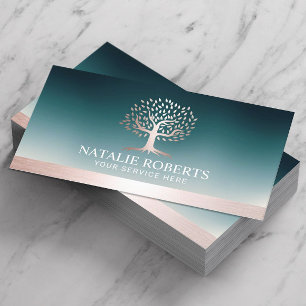 Cartão De Visita Logotipo de árvore Dourada Rosa Salão de felicid