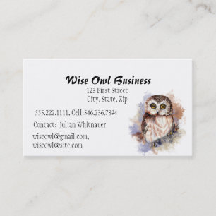 Cartão De Visita Logotipo de ave Wise Owl Watercolor para Empresas 