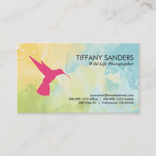 Cartão De Visita Logotipo de Beija-flor Textura de Aquarela