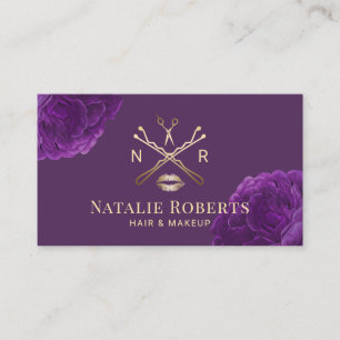 Cartão De Visita Logotipo de Beleza Floral Roxa Cabelo e Artista de