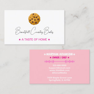 Cartão De Visita Logotipo de Biscoito Editável   Padaria Rosa Branc
