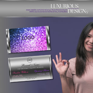 Cartão De Visita Logotipo de brilho luminoso cor-de-rosa púrpura e