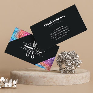 Cartão De Visita Logotipo de Cabeleireiro Glitter Holográfico Moder