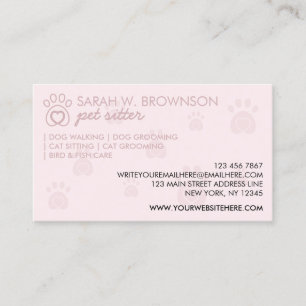 Cartão De Visita Logotipo de Cachorro Gato Patas de Estimação Rosa
