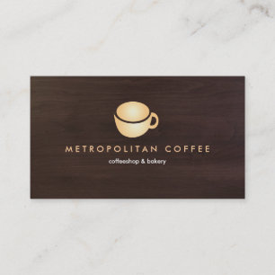 CARTÃO DE VISITA LOGOTIPO DE CAFÉ DOURADO LUXE NO GRÃO-ESCURO