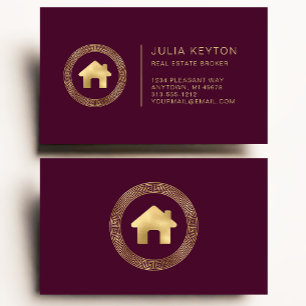 Cartão De Visita Logotipo de Casa de Imóveis Chave Grega Burgundy D