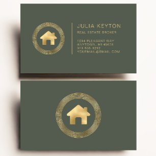 Cartão De Visita Logotipo de Casa de Imóveis Chave Grega Verde Sage
