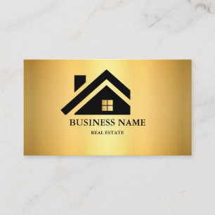 Cartão De Visita Logotipo de Casa de Imóveis Modernos Preto e Doura
