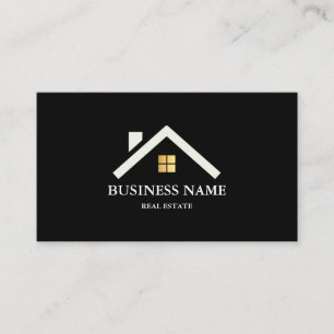 Cartão De Visita Logotipo de Casa de Imóveis Modernos Preto e Doura