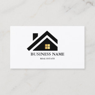 Cartão De Visita Logotipo de Casa de Imóveis Modernos Preto e Doura
