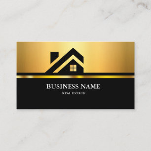Cartão De Visita Logotipo de Casa de Imóveis Modernos Preto e Doura
