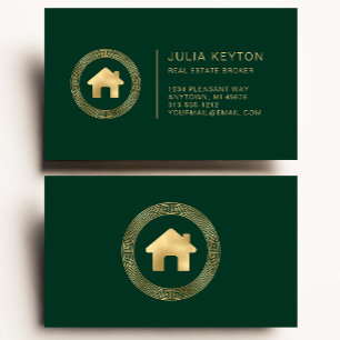 Cartão De Visita Logotipo de Casa de Imóveis Moldura Chave Grega Ve