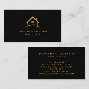 Cartão De Visita Logotipo de Casa de Imóveis Preto Ouro Luxo