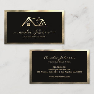Cartão De Visita Logotipo de Casa de Imóveis Profissional Preto e D