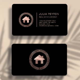 Cartão De Visita Logotipo de Casa em Rose Gold Premium Preto Imobil
