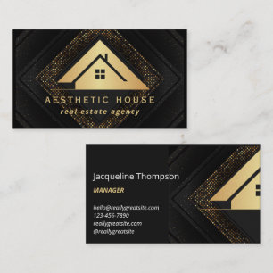Cartão De Visita Logotipo de Casa Imobiliária Preto e Dourado Corre