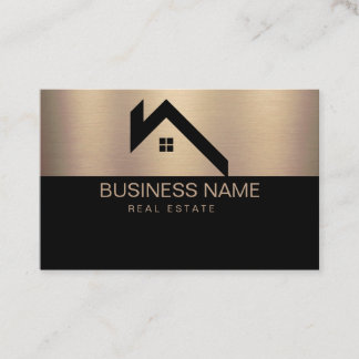 Cartão De Visita Logotipo de Casa Moderna de Imóveis Preto e Dourad
