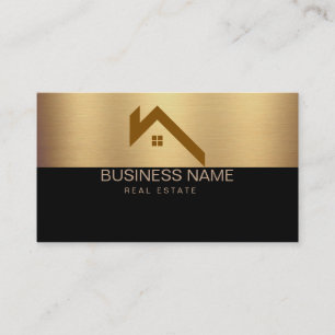 Cartão De Visita Logotipo de Casa Moderna de Imóveis Preto e Dourad
