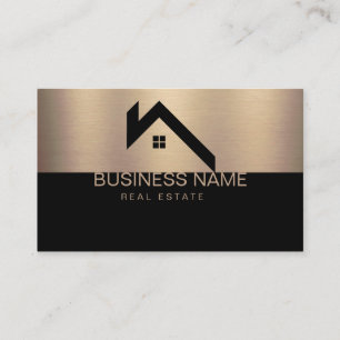 Cartão De Visita Logotipo de Casa Moderna de Imóveis Preto e Dourad