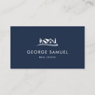 Cartão De Visita Logotipo de Casa Simples Azul Marinho Corretor, Im
