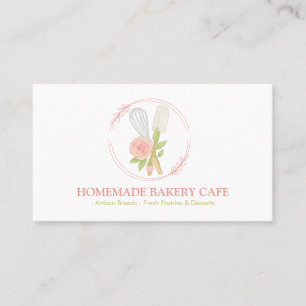 Cartão De Visita Logotipo de Catering de Padaria de Bolo Rosa Flora