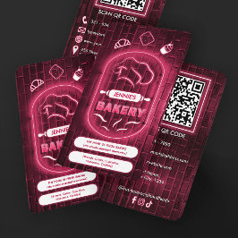 Cartão De Visita Logotipo de Chapéu de Chef de Padaria Neon Rosa Mo