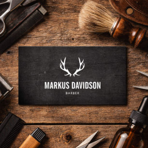 Cartão De Visita Logotipo de Chifre Rústico Masculino Barbeiro