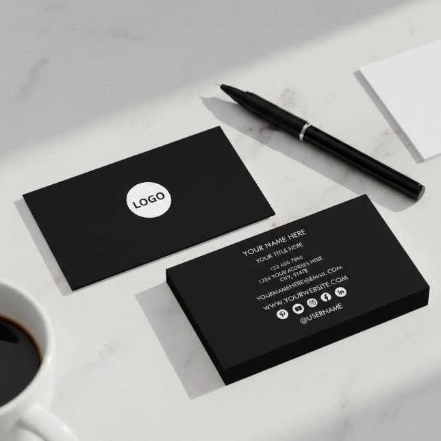 Cartão De Visita Logotipo de Círculo Preto Profissional Moderno (Professional Black Circle Logo Modern Business Card Template)