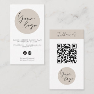 Cartão De Visita Logotipo de Código QR Bege Minimalista