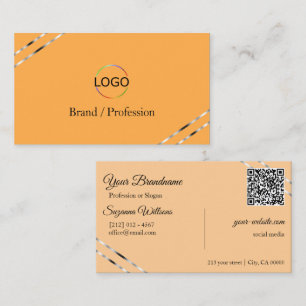 Cartão De Visita Logotipo de código QR com linhas prateadas em lara