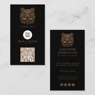 Cartão De Visita Logotipo de Código Qr da Loja de Cabeleireiro Urso