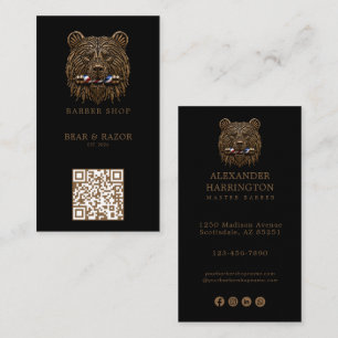 Cartão De Visita Logotipo de Código Qr da Loja de Cabeleireiro Urso