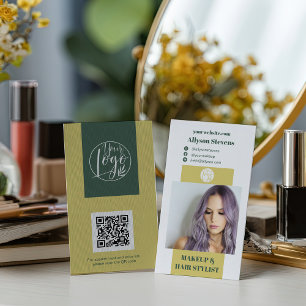 Cartão De Visita Logotipo de código QR de cabeleireiro verde cítric