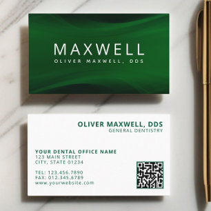 Cartão De Visita Logotipo de código QR de dentista verde minimalist