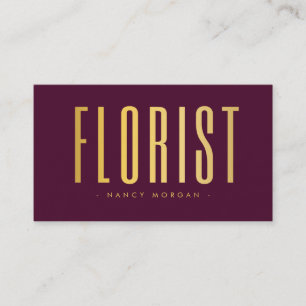 Cartão De Visita Logotipo de Código Qr de Florista Burgundy e Doura