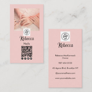 Cartão De Visita Logotipo de Código QR de Foto de Manicure de Unhas