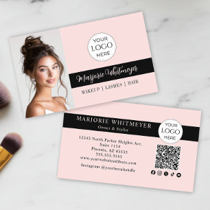 Cartão De Visita Logotipo de Código QR de Foto de Maquiagem em Scri