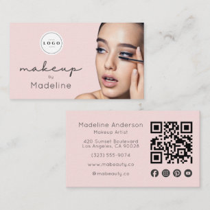 Cartão De Visita Logotipo de Código QR de Foto de Maquiagem Rosa Co