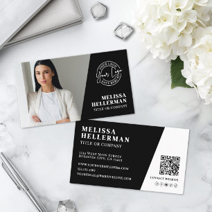 Cartão De Visita Logotipo de Código QR de Foto Preta