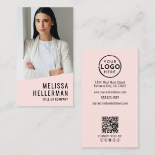 Cartão De Visita Logotipo de Código QR de Foto Profissional Rosa Be
