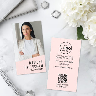 Cartão De Visita Logotipo de Código QR de Foto Profissional Rosa Be