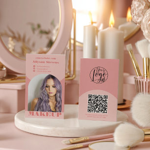Cartão De Visita logotipo de código qr de foto rosa de maquiagem de