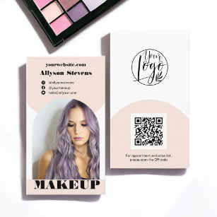 Cartão De Visita Logotipo de código Qr de foto rosa de maquiagem de
