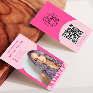 Cartão De Visita Logotipo de código Qr de foto rosa de maquiagem de