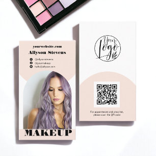 Cartão De Visita Logotipo de código Qr de foto rosa de maquiagem de