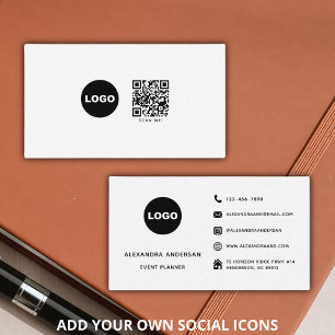 Cartão De Visita Logotipo de Código QR de Mídia Social Minimalista