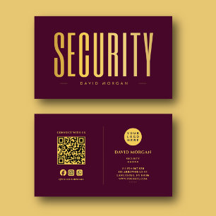 Cartão De Visita Logotipo de Código QR de Segurança Burgundy e Dour